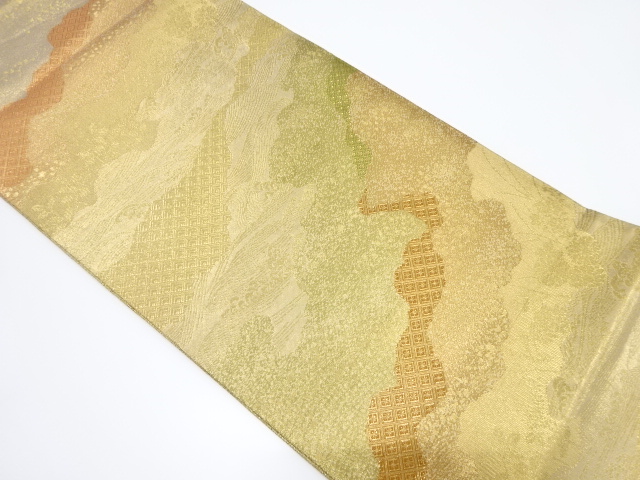 佐賀錦　道長取りに波・秋草模様織り出し袋帯